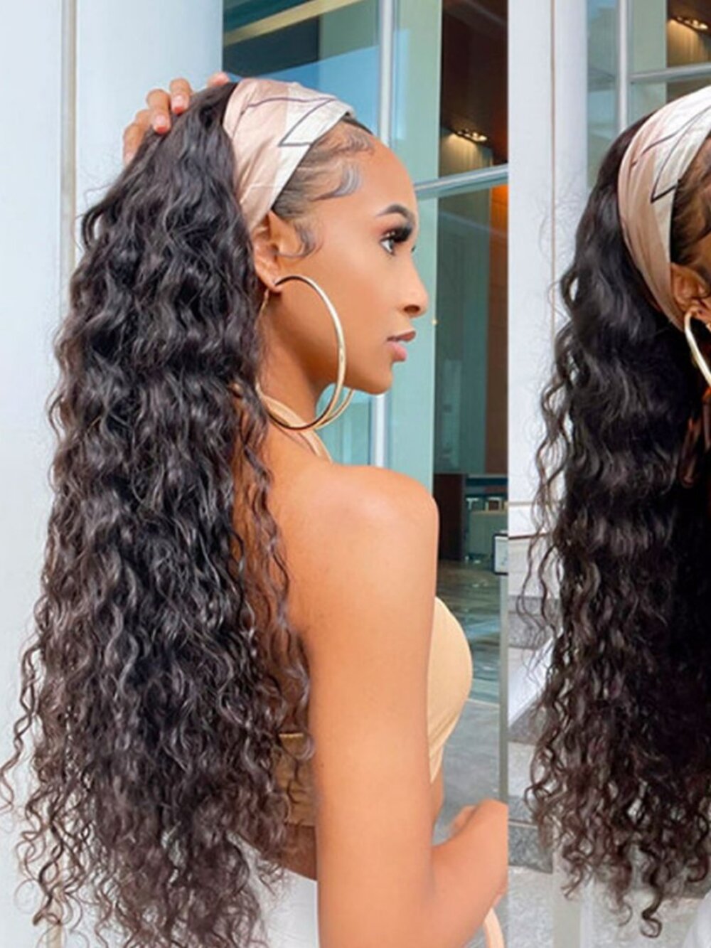 20" Water Wave Headband Human Hair Wig
